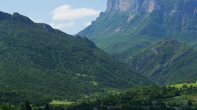 mountain landscape with Saillans village in  Drome, France