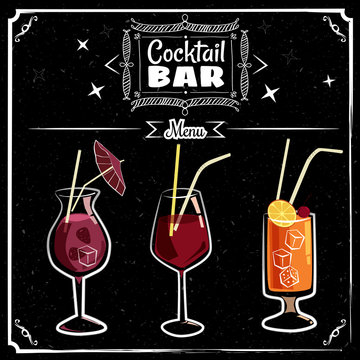 Retro poster design for cocktailbar. Vintage poster, chalk on a blackboard, card for bar or restaurant. Vector, isolated
