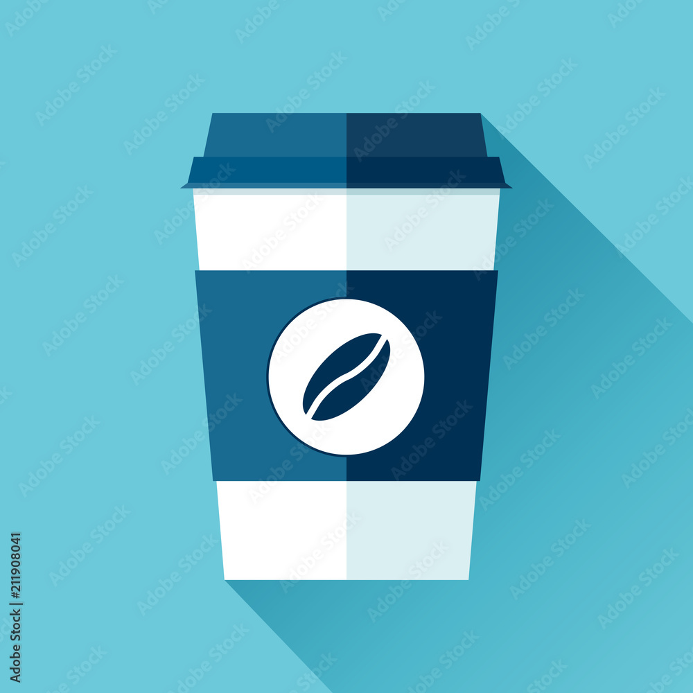 Aufkleber coffee cup in flat style on blue background. drink with you. simple object. vector design element fo
