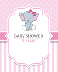 baby shower girl. Cute Elephant with tie. space for text