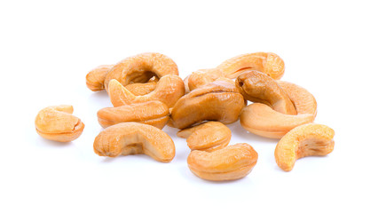 Roasted cashews isolated on a white background