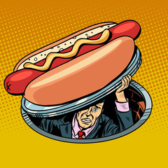 hot dog. man under fast food