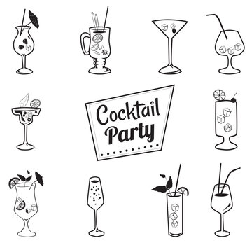 Set of ten beautiful illustration of some of the most famous Cocktails and Drink from all around the world, icon, vector illustration