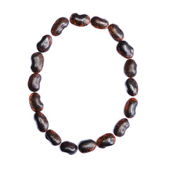 The letter O is made of beans. Symbol of the English alphabet of beans on a white background.
