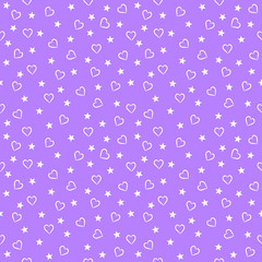 Hearts and star shape seamless pattern background, violet color