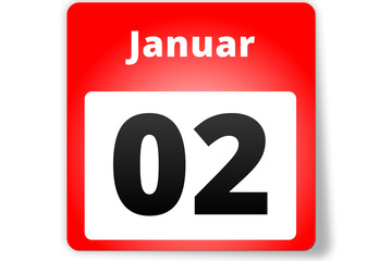 02 Januar Datum Kalender auf weißem Hintergrund