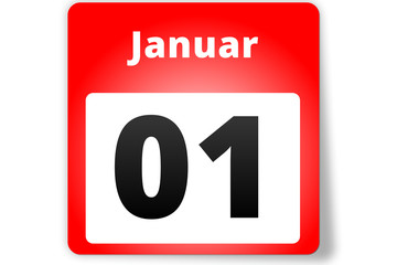 01 Januar Datum Kalender auf weißem Hintergrund