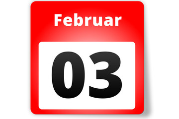 03 Februar Datum Kalender auf weißem Hintergrund
