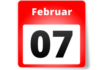 07 Februar Datum Kalender auf weißem Hintergrund