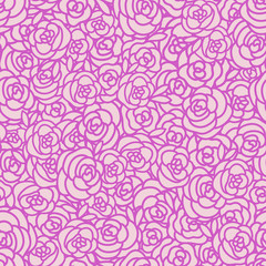 Seamless pattern Hand drawing of a rose. Vector background is endless purple of flowers.