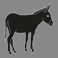 vector, isolated, silhouette of a donkey on a gray background
