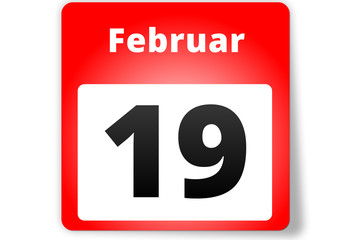 19 Februar Datum Kalender auf weißem Hintergrund