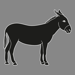 isolated silhouette of a donkey, on a gray background