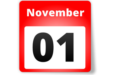 01 November Datum Kalender auf weißem Hintergrund