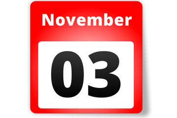 03 November Datum Kalender auf weißem Hintergrund