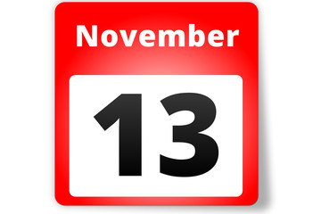 13 November Datum Kalender auf weißem Hintergrund