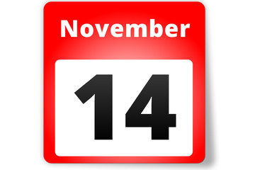 14 November Datum Kalender auf weißem Hintergrund