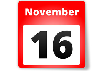 16 November Datum Kalender auf weißem Hintergrund