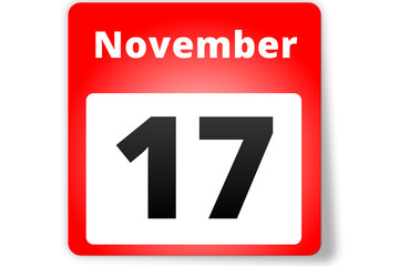 17 November Datum Kalender auf weißem Hintergrund