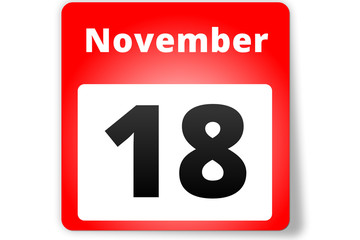 18 November Datum Kalender auf weißem Hintergrund