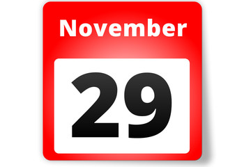 29 November Datum Kalender auf weißem Hintergrund