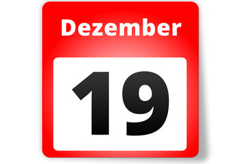 Fototapeta premium 19 Dezember Datum Kalender auf weißem Hintergrund