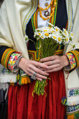 Song and dance festival in Latvia. Procession in Riga. Elements of ornaments and flowers. Latvia 100 years.