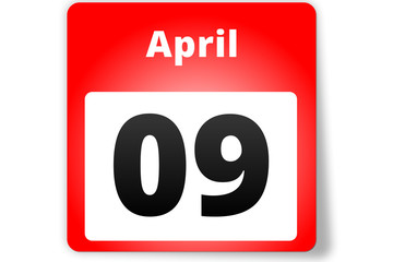 09 April Datum Kalender auf weißem Hintergrund