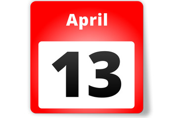 13 April Datum Kalender auf weißem Hintergrund