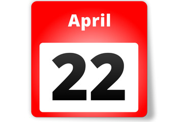 22 April Datum Kalender auf weißem Hintergrund