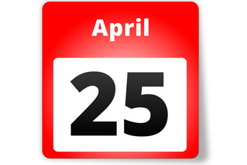 25 April Datum Kalender auf weißem Hintergrund