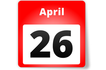 26 April Datum Kalender auf weißem Hintergrund