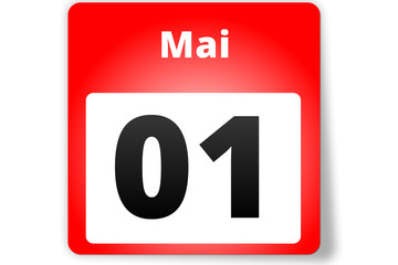 01 Mai Datum Kalender auf weißem Hintergrund