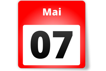 07 Mai Datum Kalender auf weißem Hintergrund