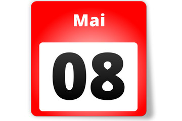08 Mai Datum Kalender auf weißem Hintergrund