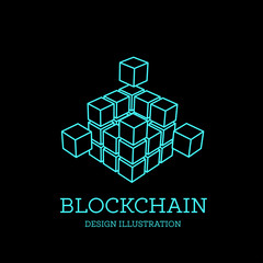 Blockchain illustration in the form of cubes. Block chain design. The concept of information transfer