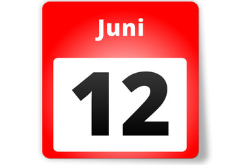 12 Juni Datum Kalender auf weißem Hintergrund