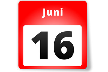 16 Juni Datum Kalender auf weißem Hintergrund