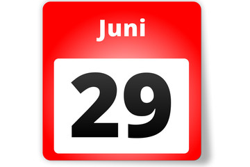 Fototapeta premium 29 Juni Datum Kalender auf weißem Hintergrund