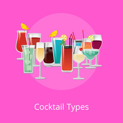 Cocktails Types Poster Summer Drinks Set Vector