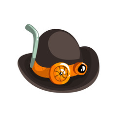 Steampunk black retro hat, antique mechanical device or mechanism vector Illustration on a white background