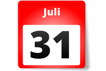 31 Juli Datum Kalender auf weißem Hintergrund