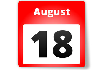 18 August Datum Kalender auf weißem Hintergrund