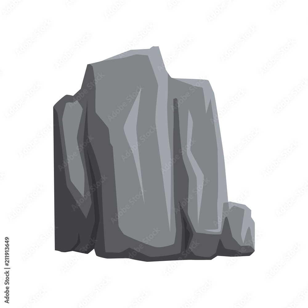 Poster cartoon vector icon of gray stone. mountain rock with lights and shadows. natural element for creati