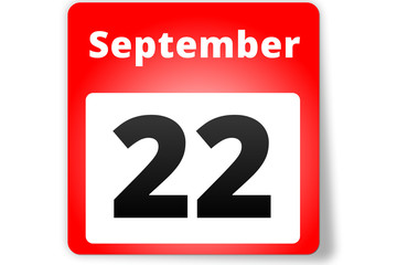 22 September Datum Kalender auf weißem Hintergrund