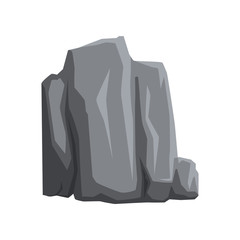 Cartoon vector icon of gray stone. Mountain rock with lights and shadows. Natural element for creating landscape background of video game