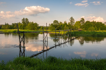 Footbridge over the Pilica river near Sulejow, Lodzkie, Poland