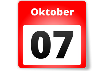 07 Oktober Datum Kalender auf weißem Hintergrund