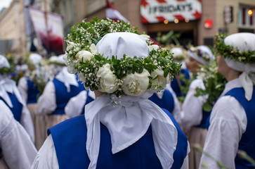 Song and dance festival in Latvia. Procession in Riga. Elements of ornaments and flowers. Latvia...