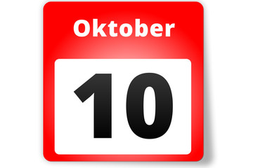 10 Oktober Datum Kalender auf weißem Hintergrund